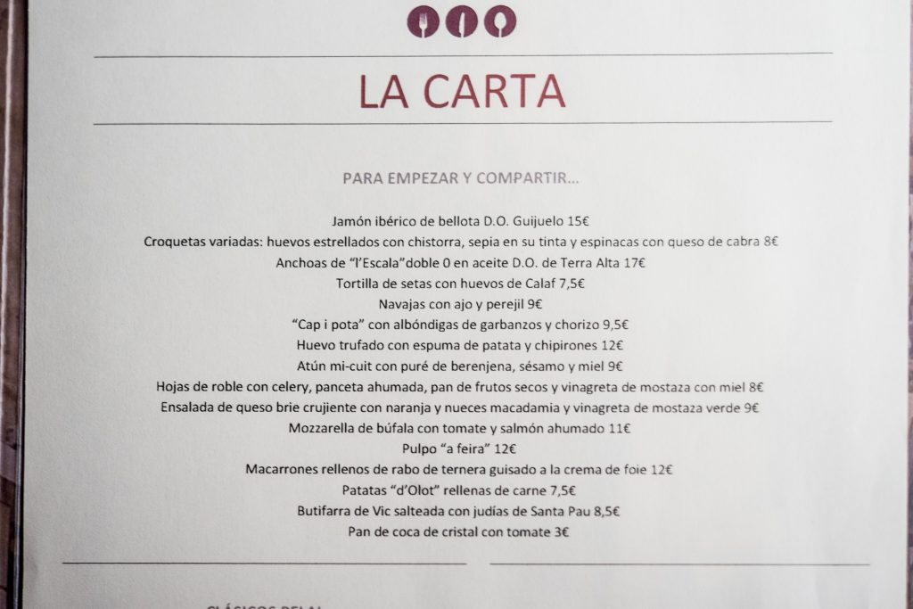 carta restaurant pelai